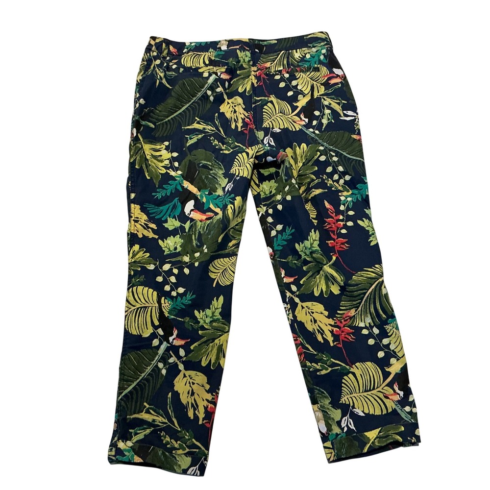 Chico's Size‎ 1.5P (10) Tropical Print Ankle Pants Cuffed Navy Blue Print - Picture 2 of 9
